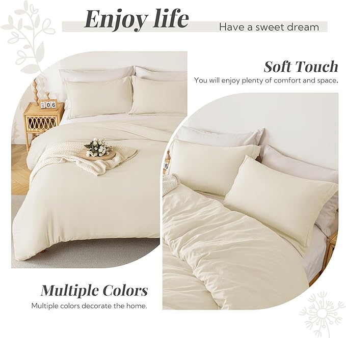 MILDLY Super Soft Duvet Cover 2pcs - 100% Washed Microfiber Beige Twin/Twin XL Comforter Cover Set with Zipper Closure & Corner Ties (No Comforter)