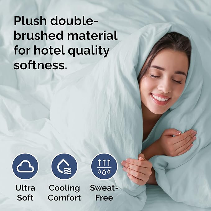 Duvet Cover Full Size Set - Extra Soft Full Duvet Cover 80" x 90" with 2 Pillow Shams - Hotel Luxury, Easy Care & Fade Free w/ Zipper Closures & Ties - All Season, Comfy, Cozy & Breathable (Ice Blue)