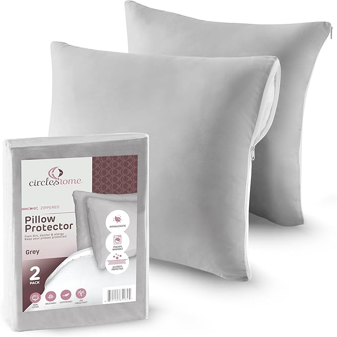 CIRCLESHOME Throw Pillow Protectors - 100% Cotton Breathable Pillowcases - 16 X 16 Square Pillowcases - Protects Pillows from Dirt, Dust and Debris (Square Pillow - 4 Pack- 16x16)
