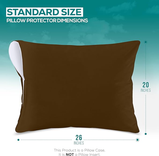 Utopia Bedding Premium 100% Waterproof Pillow Protectors with Zipper Standard Size (Set of 2), Bed Bug and Dust Mite Proof Zippered Pillow Covers, Pillow Encasement Cases, Mocha