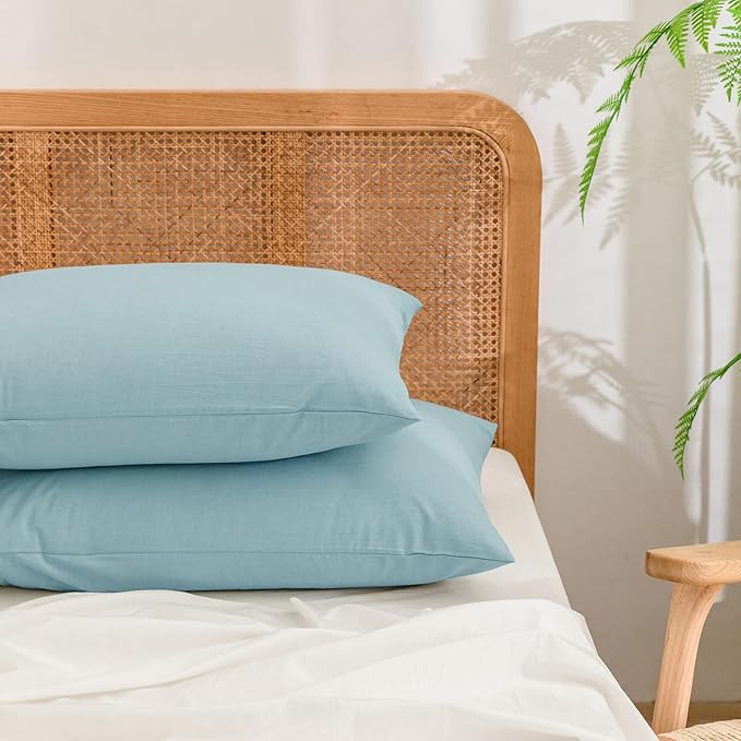 BESTOUCH 100% Washed Cotton Pillowcase for Hair and Skin Linen Feel Soft Comfortable Breathable 2 Set Pillow Case with Envelope Closure Solid Hushed Green Standard 20x26 Inches