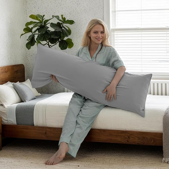 Body Cooling Pillow Cases Cover, Bamboo Rayon Pillowcases with Zipper Closure, Cool & Breathable Pillow Case for Hot Sleepers and Night Sweats, 20x54 inches, Sliver Grey