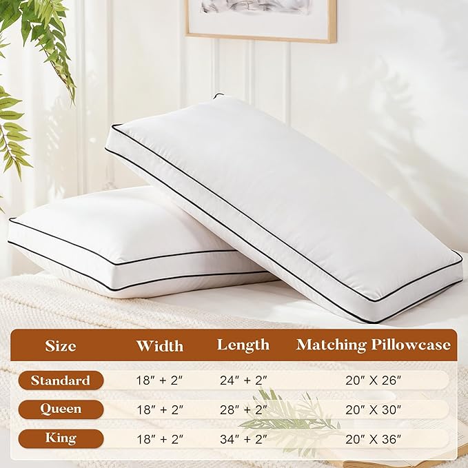 Feather Down Pillows Standard Size Set of 2, Hotel Collection Bed Pillows 2 Pack, Medium Firm Pillow for Side, Back or Stomach Sleepers, Downproof, Gusset Design 20x26 in.