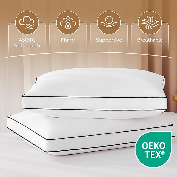 DOWNSTORIA Goose Feather Down Standard Bed Pillows 2 Pack, Luxury Hotel Collection Pillows Set of 2 with Gusset, Down Surrounded Pillow for Side and Back Sleepers, Gusseted Fluffy Pillows 20x26 in.