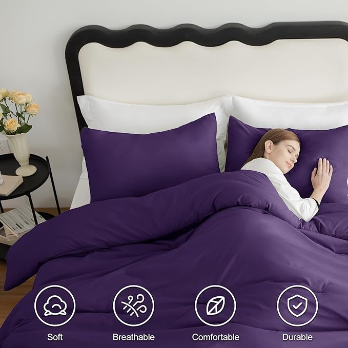 CozyLux Twin Comforter Set Purple, 2 Pieces Twin Extra Long Solid Breathable Bedding Sets for College Dorm, Twin XL Luxury Soft Bed Set with Down Alternative Comforter and 1 Pillowcase All Seasons