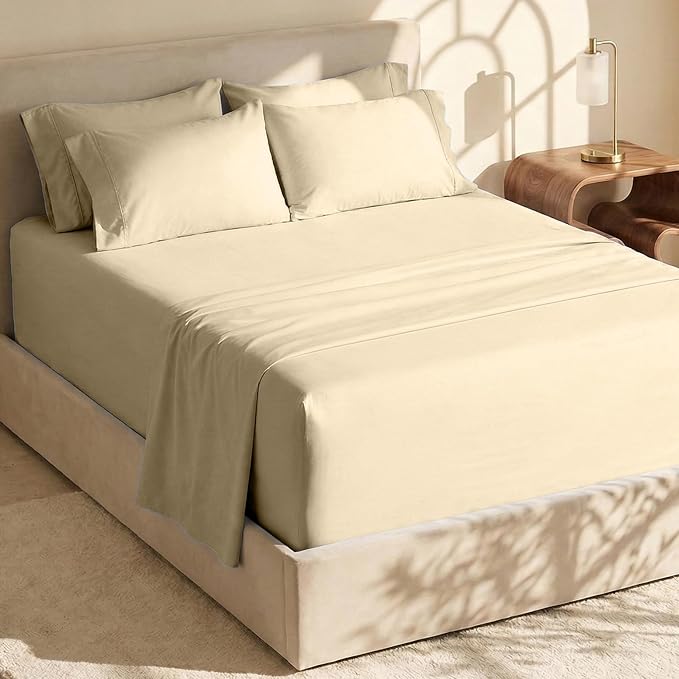 Hearth & Harbor Extra Deep Pocket Sheets - Fits Mattress 18-24 Inches Deep - Extra Deep Pocket Twin XL Sheets Sets - 4 Piece Twin XL Size - Cream