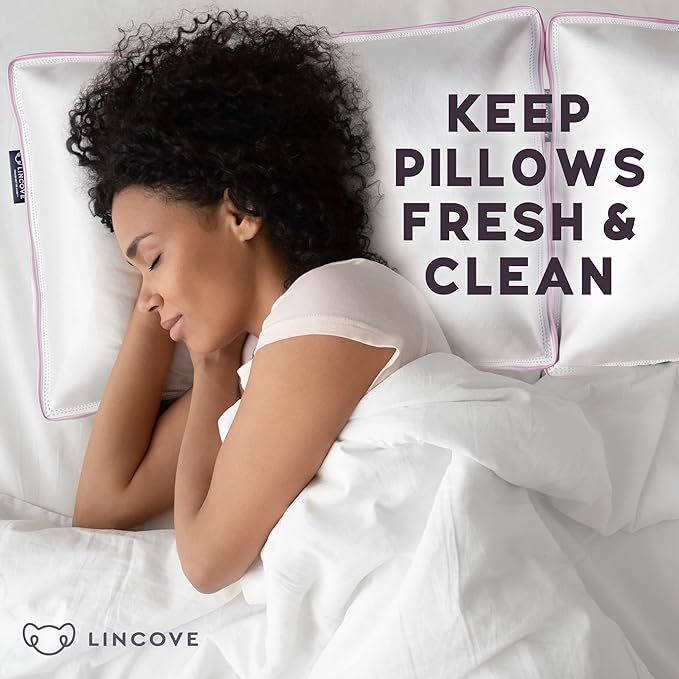 Lincove 100% Cotton Sateen Pillow Protector Cover - Zipper Pillow Cover - 500 Thread Count Luxury Cotton - Zippered Dust Pillow Protector Bed Pillow Case, King, 20”x36”