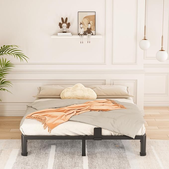 Bilily 6 Inch Low Bed Frame Queen with Round Corner Legs,3500 LBS Heavy Duty Low Profile Queen Bed Frame Metal Platform, No Box Spring Needed, Easy Assembly, Noise-Free, Headboard Compatible,Black