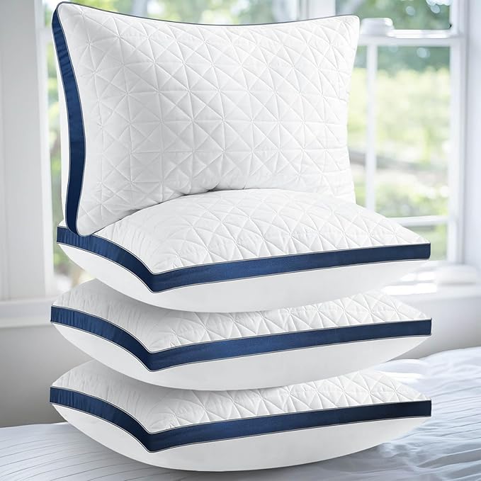 Pillows Standard Size Set of 4 Cooling Hotel Luxury Bed Pillows for Sleeping 4 Pack, Supportive Breathable Down Alternative Gusset Standard Pillow for Back Stomach or Side Sleepers
