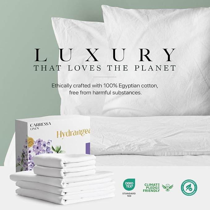 Carressa Linen 100% Egyptian Cotton Split King Sheets Sets for Adjustable Bed - 600 Series Hydrangeas Collection 5 PC Blush Top Split King Sheets, 16" Deep Pocket Sheet for Adjustable Bed