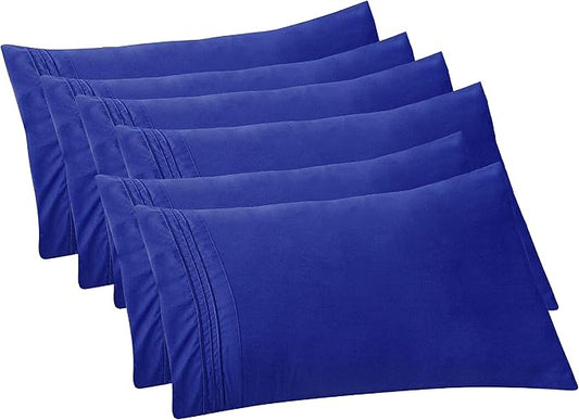 Elegant Comfort 6-PACK Solid Pillowcases 1500 Premium Hotel Quality Microfiber - Smooth Weave, Wrinkle and Stain Resistant, Easy Slip-On, 6-Piece Set, Standard/Queen Pillowcase, Royal Blue