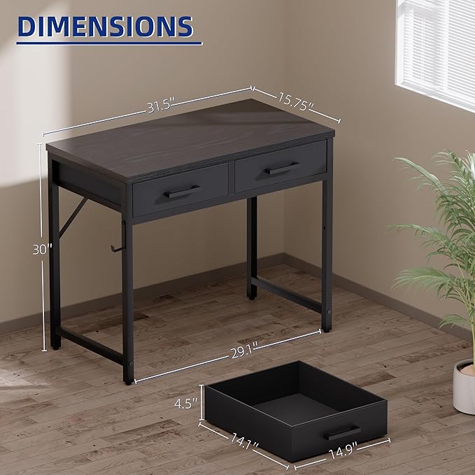 Pamray 32 Inch Small Computer Desk with 2 Drawers for Bedroom Study Writing Home Office Table for Small Spaces Orange