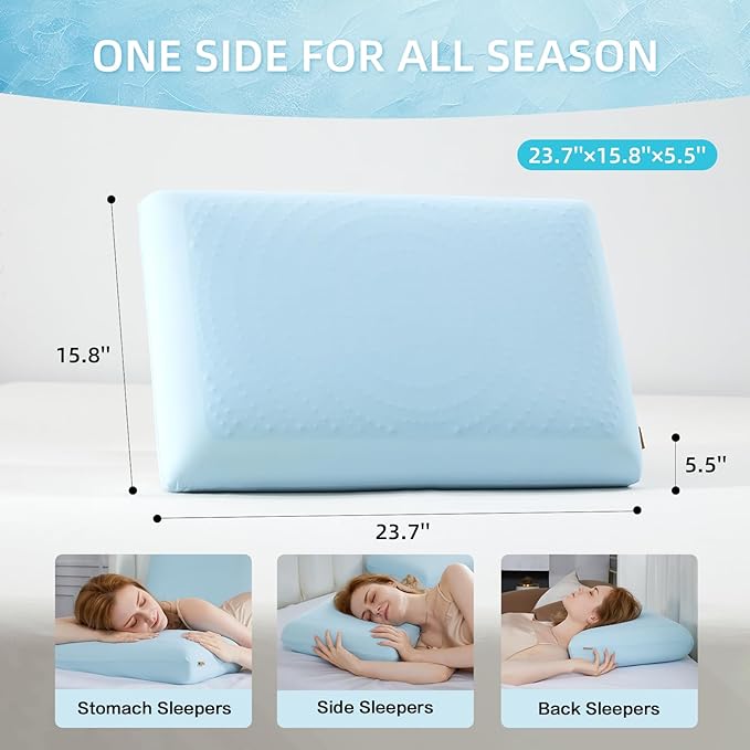 SAPHREAS Gel Cooling Memory Foam Pillow for Side Blue, Back and Stomach Sleepers for Sleeping, Standard Size Cool Bed Pillow, Removable & Machine Washable