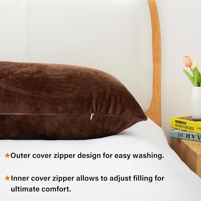 1 MIDDLE ONE Body Pillow, Memory Foam Body Pillows for Adults Sleeping, Long Pillow for Bed, Big Large Firm Full Body Pillow for Side Sleeper, 20x54 Inch, Coffee