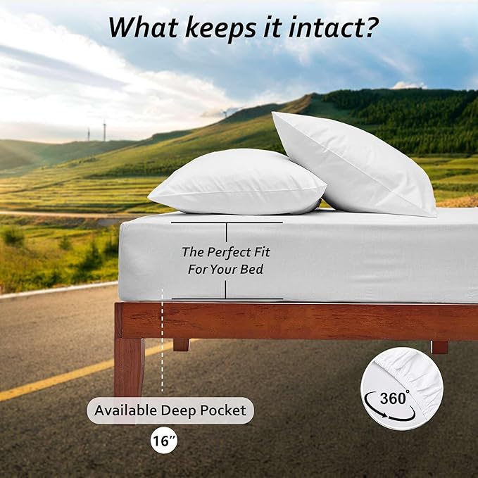Twin RV Camper Sheet Set (39x75) – 100% Egyptian Cotton, Soft & Cooling, 16” Deep Pocket Fitted Sheet, Luxury Hotel Quality Bedding for RVs, Campers & Motorhomes (White Solid)