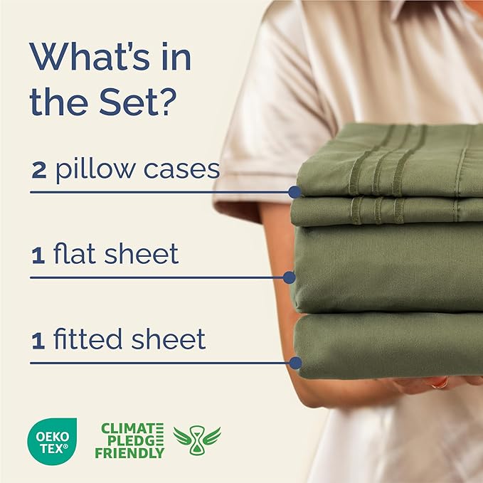 King Size 4 Piece Sheet Set - Comfy Breathable & Cooling Sheets - Hotel Luxury Bed Sheets for Women and Men - Deep Pockets, Easy-Fit, Soft and Wrinkle Free Sheets - Sage Green Oeko-Tex Bed Sheet Set