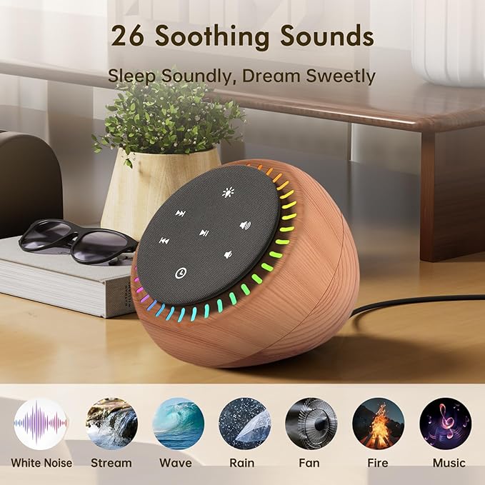 DreamSky Sound Machine for Sleep, White Noise for Sleeping Adults & Baby, Brown Noise Fan for Office Privacy & Noise Canceling, 26 Sounds & RGB Light, USB-C Powered for Home Travel