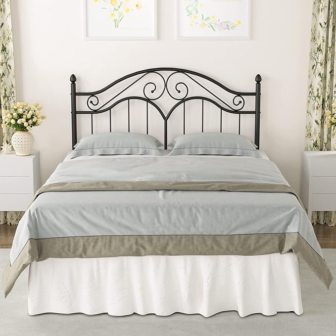 Elephance Headboard for Queen Size Bed Frame, Vintage Platform Bed Metal Headboard Only, Height Adjustable, Sturdy and Stable, Queen Size, Easy Assembly, Black