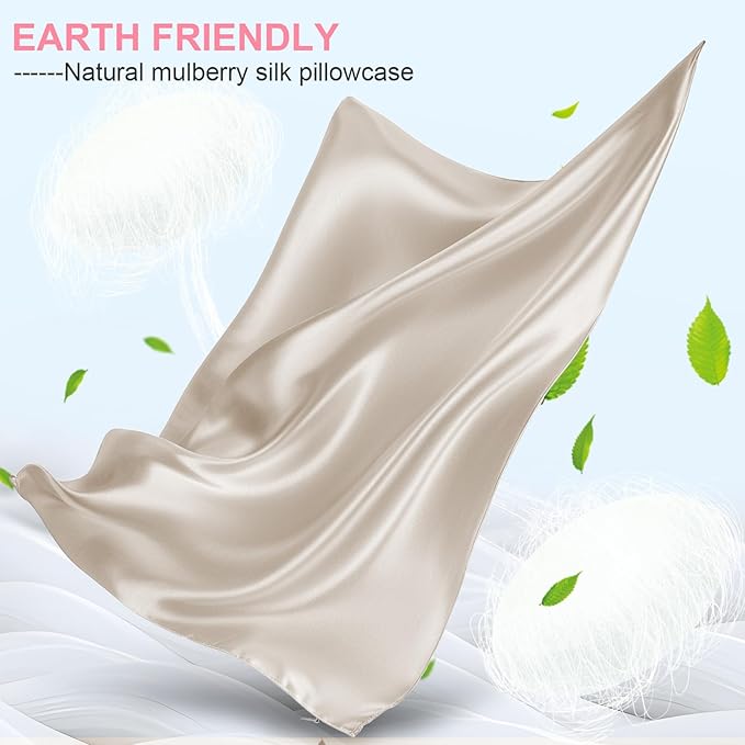 Silk Pillow Cases King Size with Hidden Zipper, Mulberry Silk Pillowcase for Hair and Skin, Smooth and Soft Breathable Cooling Silk Satin Pillow Covers for Sleeping, Gifts for Women, Beige