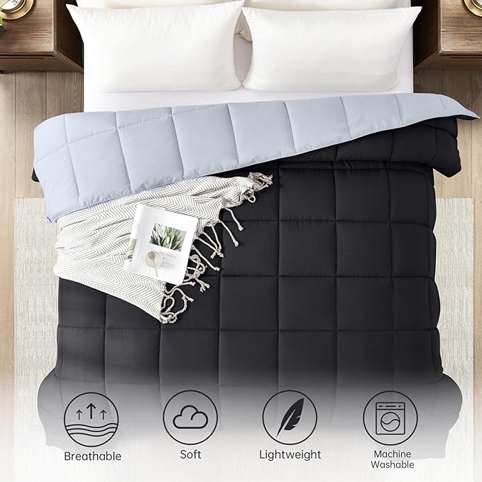 Homelike Moment California King Comforter - Black Duvet Insert Down Alternative Bed Comforter, Lightweight Bedding Comforters Cal King Size Quilted Soft All Season Reversible Black/Light Grey