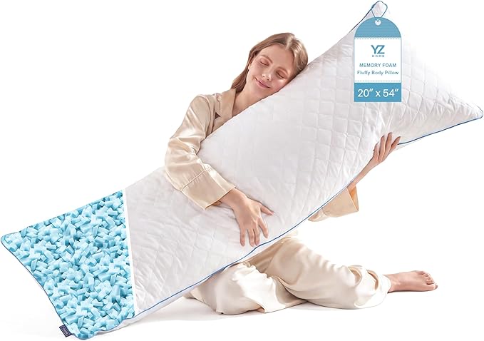 YZ HOME Long Body Pillow for Adults, Firm Body Pillow Shredded Memory Foam, Adjustable Height,Support for Side Sleeping & Pregnant Women(White, 20x54 Inch)