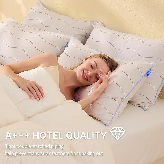 Felo Feather Down Pillow Queen Size, CloudFusion Goose Down Pillow for Sleeping, Hotel Collection Bed Pillow for Side Back Pain Sleepers (20" x 30")