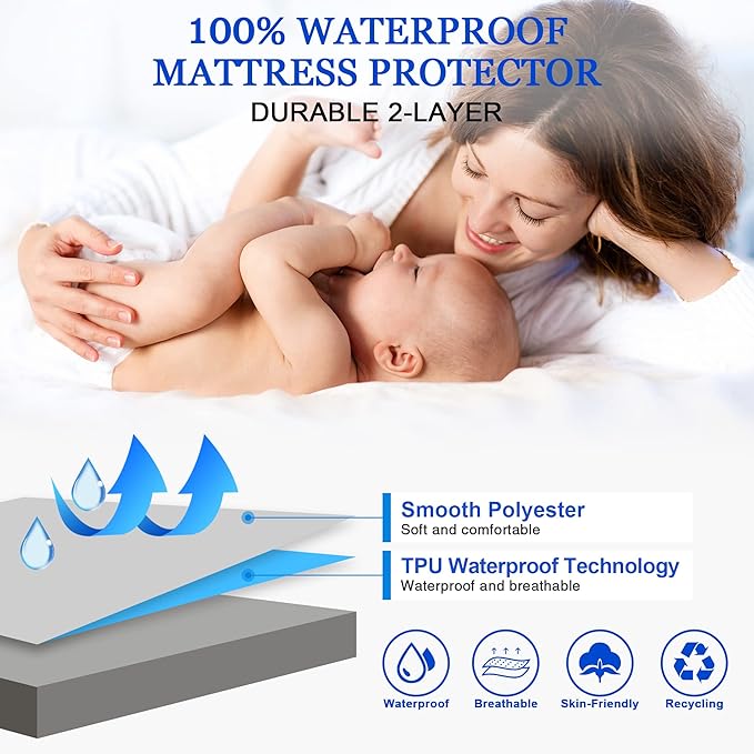 Sufdari Twin XL Mattress Protector,Waterproof Mattress Protector,Fitted Sheet Style Mattress Cover with 18" Deep Pocket,Washable and Comfortable-Gray,Twin XL
