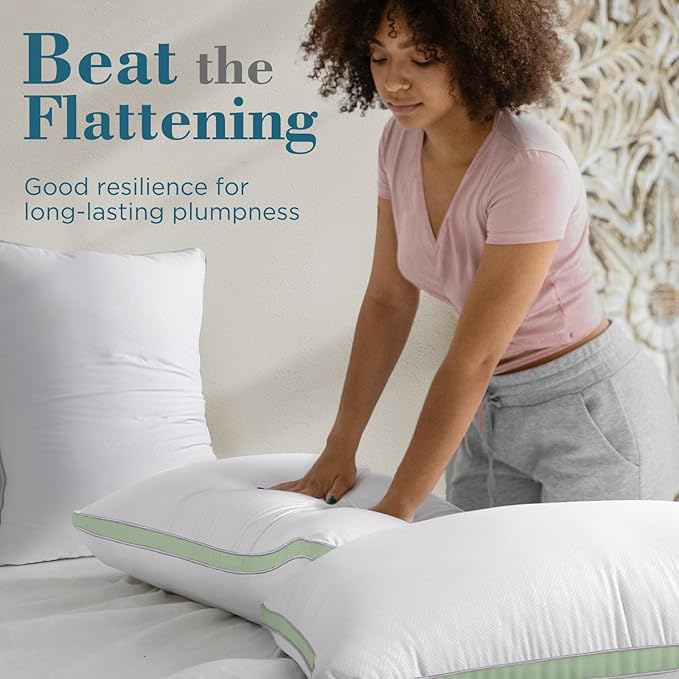viewstar Bed Pillows Queen Size Set of 2, Firm Support Down Alternative Gusseted Pillows for Side, Back, or Stomach Sleepers, Green