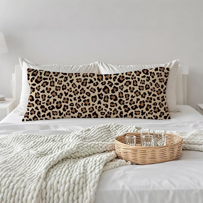 Trendy Leopard Print 20x54 Body Pillow Cover, Cheetah Print Room Decor, Girly Bedroom Dorm Decor, Funky Brown Leopard Animal Skin Decorative Long Body Pillow Cases for Bed Couch