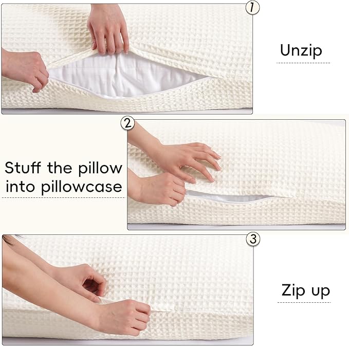 PHF Ultra Soft Waffle Weave Body Pillowcase with Zipper, No Insert, 1Pack 20" x 54" Pillow Sham, Breathable & Skin-Friendly Body Pillow case, Stylish Decorative Bed Pillow Cover, Coconut White