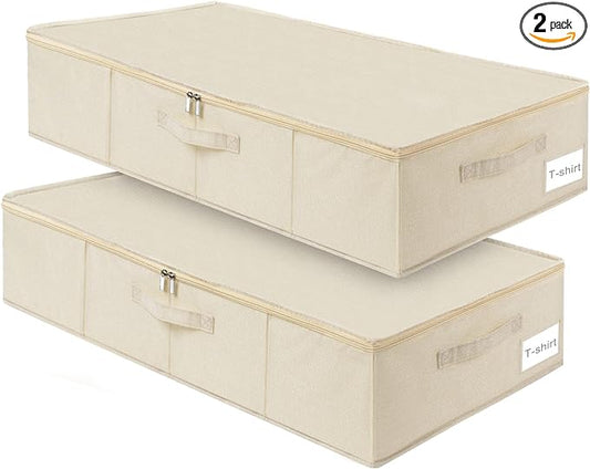punemi Underbed Wedding Dress Storage Box, Wedding Dress Preservation Keepsake Trunk with Sturdy Zipper and Handles, Large Clothes Storage for Blankets, Pillows, Comforters & Quilts, Beige