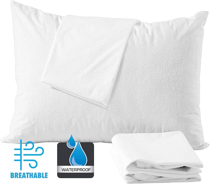 Niagara Waterproof Pillow Protectors King 4 Pack Cotton Terry 100% Waterproof Cooling Zippered Cotton White T Pillow Encasement Washable Long Life Soft Breathable