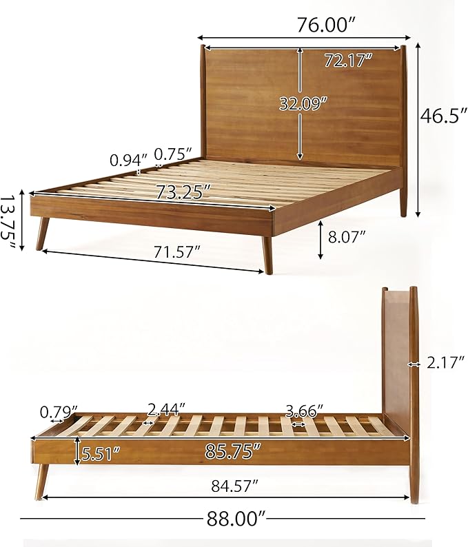 Merax California King Size Solid Wood Platform Bed, Mid-Century Modern Bed Frame with Splayed Legs, 600 lbs Weight Capacity, No Box Spring Needed, Natural