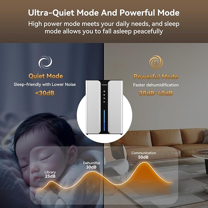PTHRAOUTA Home Dehumidifier with Drain Hose, (950 sq.ft) 95oz Quiet dehumidifier for Bathroom Bedroom, with Air Reusable Filter Indoor deshumidificador for Basement RV Closet