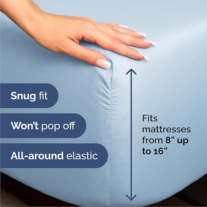 Queen Size 4 Piece Sheet Set - Comfy Breathable & Cooling Sheets - Hotel Luxury Bed Sheets for Women & Men - Deep Pockets, Easy-Fit, Soft and Wrinkle Free Sheets - Light Blue Oeko-Tex Bed Sheet Set
