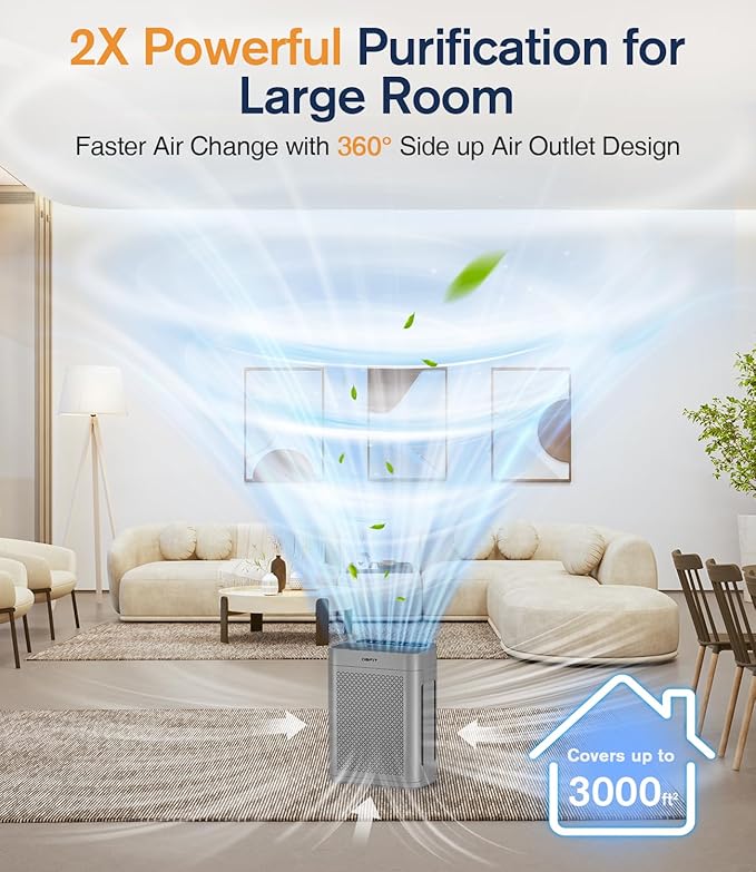 Air Purifiers for Home Large Room up to 3000sq.ft, DBFIT HEPA Double-Sided Air Purifier with Washable Filter, PM 2.5 Display Air Quality Sensor, Air Cleaner for Bedroom, Dorm Room, Pets, Office, AP300