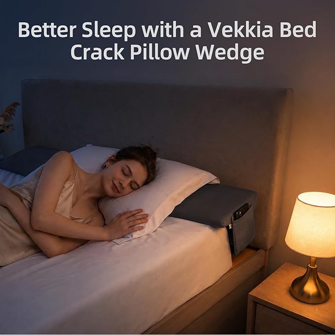 Vekkia 2-in-1 King Bed Wedge Pillow for Headboard Gap, Mattress Gap Filler Pillow to Cover 0-6" Gap, Bed Wedge Gap Filler with High-Density Foam, Removable Washable Cover, Gray, 76"x10"x8.5"