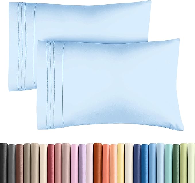 Queen Pillow Cases Set of 2 - Ultra Soft Hotel Quality Pillowcase Covers - Comfy, Cozy & Wrinkle Free - Shrink, Stain & Fade Resistant - Machine Washable Pillow Protectors - 2 Piece Set - Light Blue