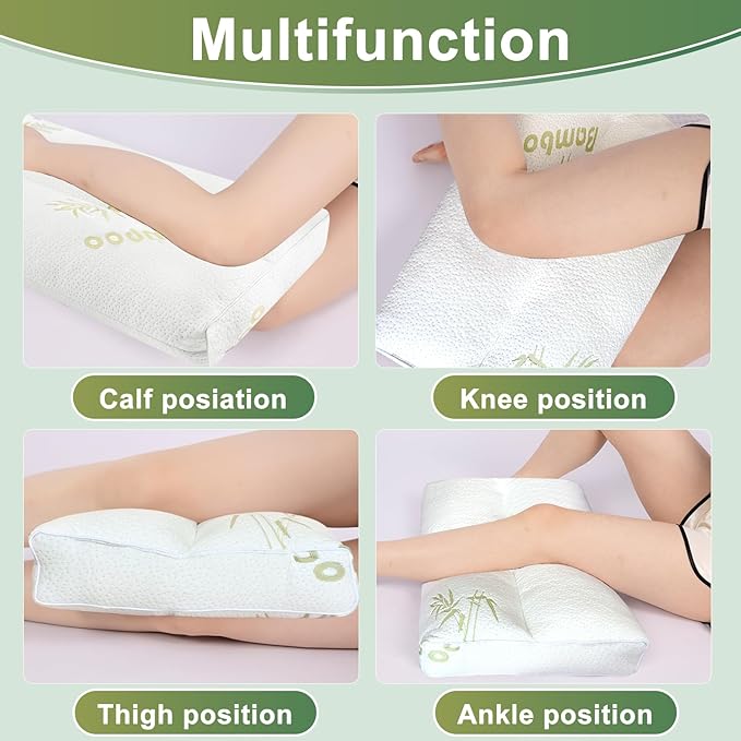 MINUPWELL Knee Pillow for Side Sleepers - 5" Height Between Leg & Under Knee Pillow for Back Sleepers - with 1160G 7D Fiber for Relieving Leg, Back, and Knee Pain - Rayon Derived from Bamboo