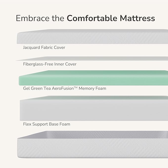 MLILY Queen Mattress in a Box, 8 inch Mattresses for Platform Bed Double Size Daybed, Green Tea Memory Foam Medium Firm