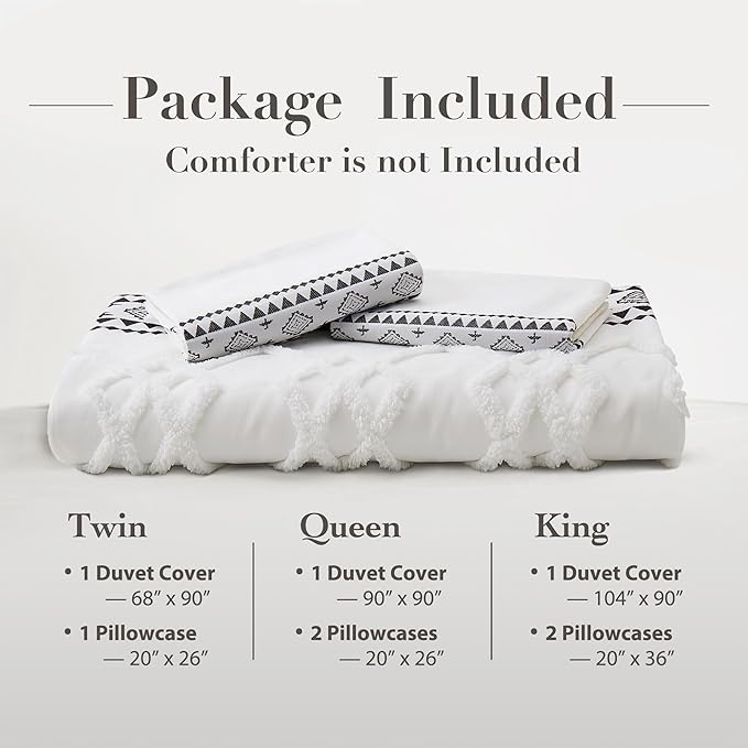 Oli Anderson Boho Duvet Cover Set Twin Size, Black and White Color Clash 2 PCS Microfiber Bedding Set, Durable and Super Soft Duvet Covers with Zipper and Ties, 68"*90"