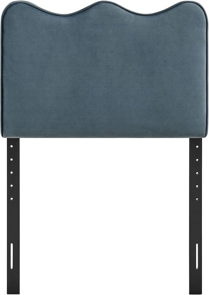 Monday Athena Twin Size Performance Velvet Adjustable Headboard in Cadet Blue - with Scalloped Wave Design and Stain-Resistant Velvet Upholstery