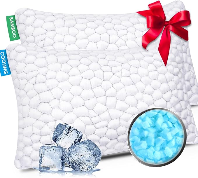 SUPA MODERN Cooling Pillow Queen Size Set of 2, CertiPUR-US Shredded Memory Foam Pillows for Sleeping, Cool Bed Pillows for Hot Sleepers, Adjustable Firm Pillow for Side,Back,Stomach Sleepers