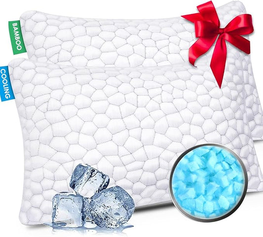 SUPA MODERN Cooling Pillow Queen Size Set of 2, CertiPUR-US Shredded Memory Foam Pillows for Sleeping, Cool Bed Pillows for Hot Sleepers, Adjustable Firm Pillow for Side,Back,Stomach Sleepers
