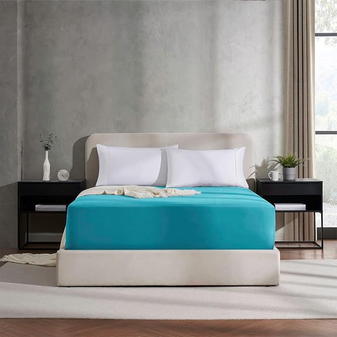 Nestl Bright Blue Extra Deep Pocket King Fitted Sheet Only, Hotel Luxury King Size Fitted Sheets Easily Fits 18 to 24 Inch Mattress, Super Soft, Wrinkle-Free, and Breathable Sheets with Corner Straps