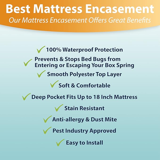 Waterproof Mattress Protector Twin Size - 6-Sided Zippered Mattress Encasement, Breathable Fabric Cover, Machine Washable, Fits Twin Mattress 39 x 75 Inches, Up to 16" Deep