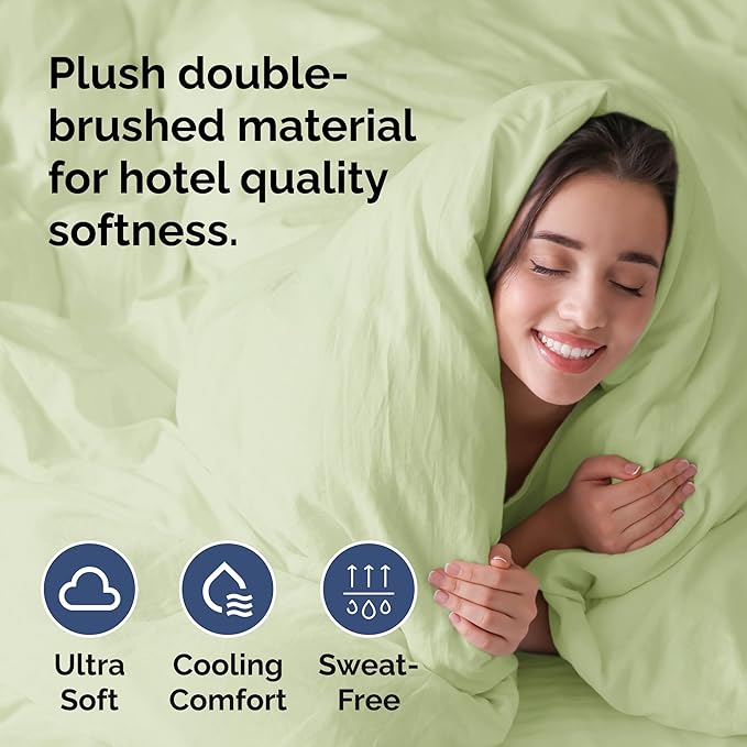 Duvet Cover King Size Set - Extra Soft King Duvet Cover 104" x 90" with 2 Pillow Shams - Hotel Luxury, Easy Care & Fade Free with Zipper Closures & Ties - Comfy, Cozy & Breathable (Light Sage Green)