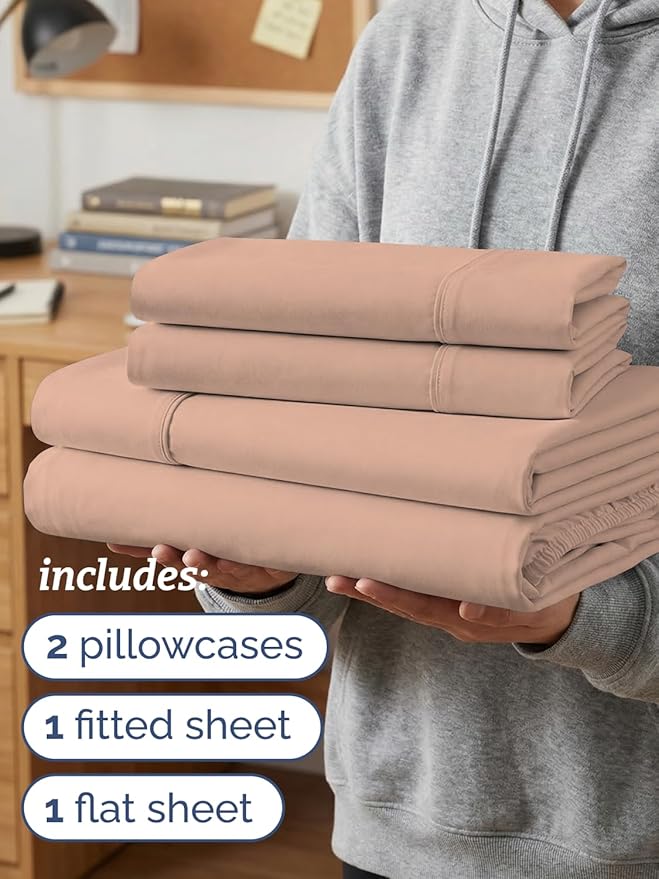 Twin XL 4 Piece Sheet Set - Comfy, Breathable & Cooling - Hotel Luxury Bedding for Women, Men, Kids, Teens and Children - 1 Flat & 1 Fitted Sheet & 2 Pillowcases w/ Deep Pockets - Wrinkle Free - Mauve