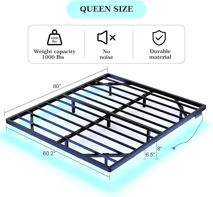 Awesofurni Floating Bed Frame Queen Size with LED Lights and Charging Station, Heavy Duty Modern Metal Platform Bed No Box Spring Needed - Easy Assembly and Noise Free