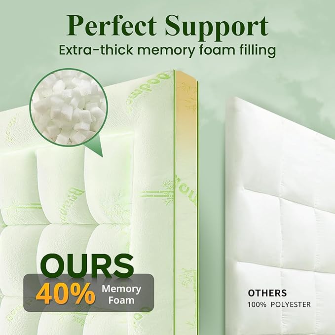 Memory Foam Mattress Topper - Viscose Made from Bamboo Pillow Top Thick King Size Mattress Pad for Back Pain, Ultra Soft & Cooling for Hot Sleepers, 6-18'' Deep Pocket, Green